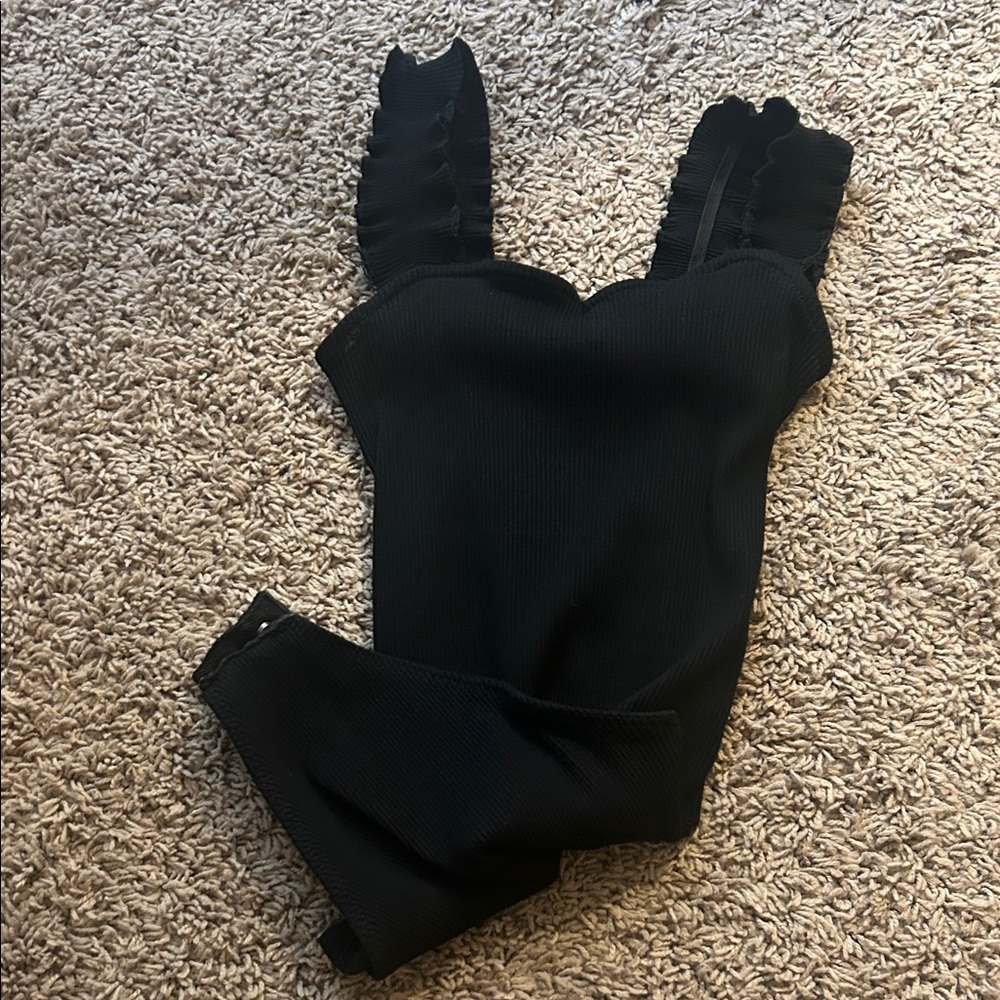 Black Ribbed Sleeveless Bodysuit